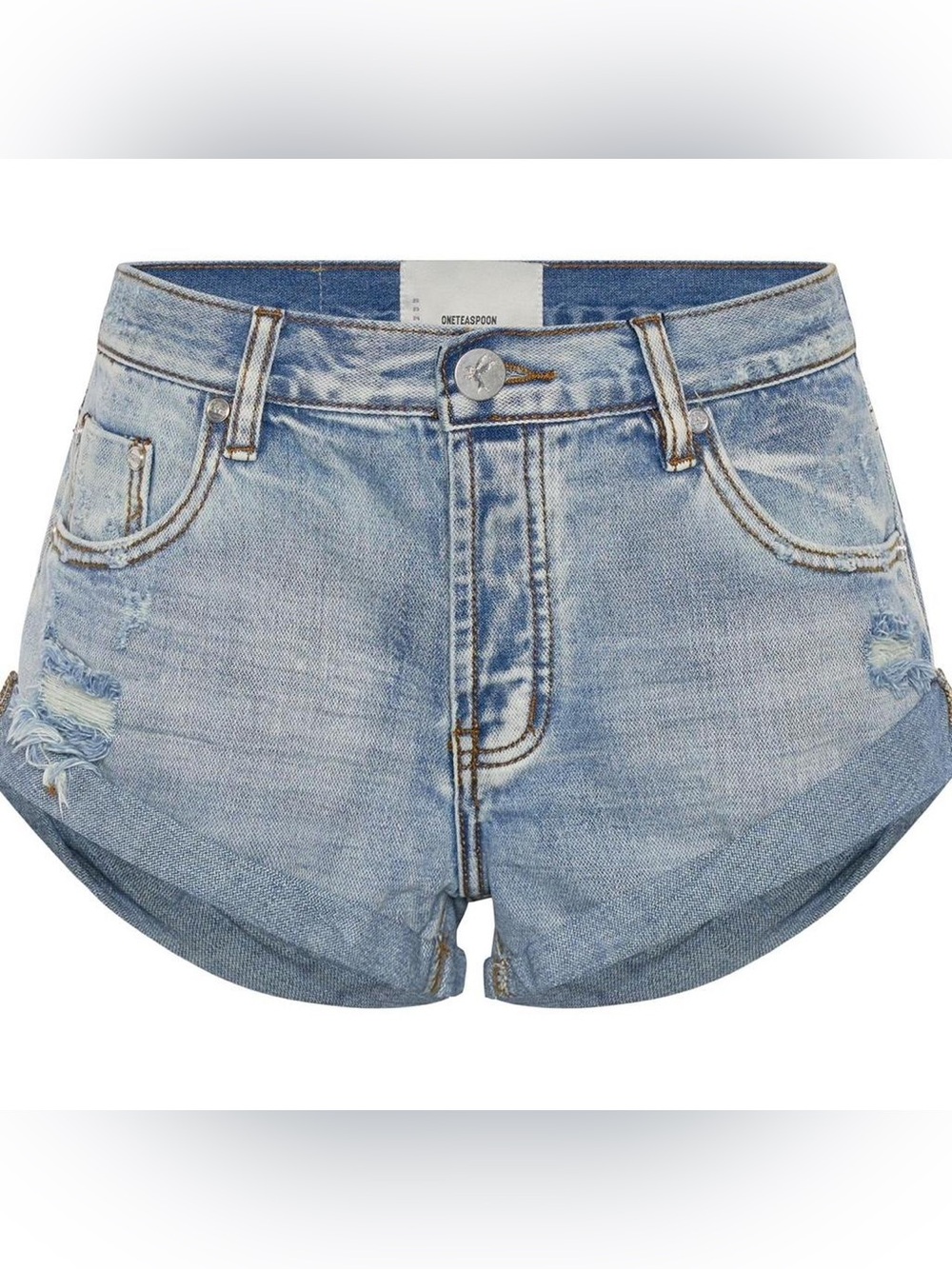 One Teaspoon Light Blue Distressed High-Rise Denim Shorts